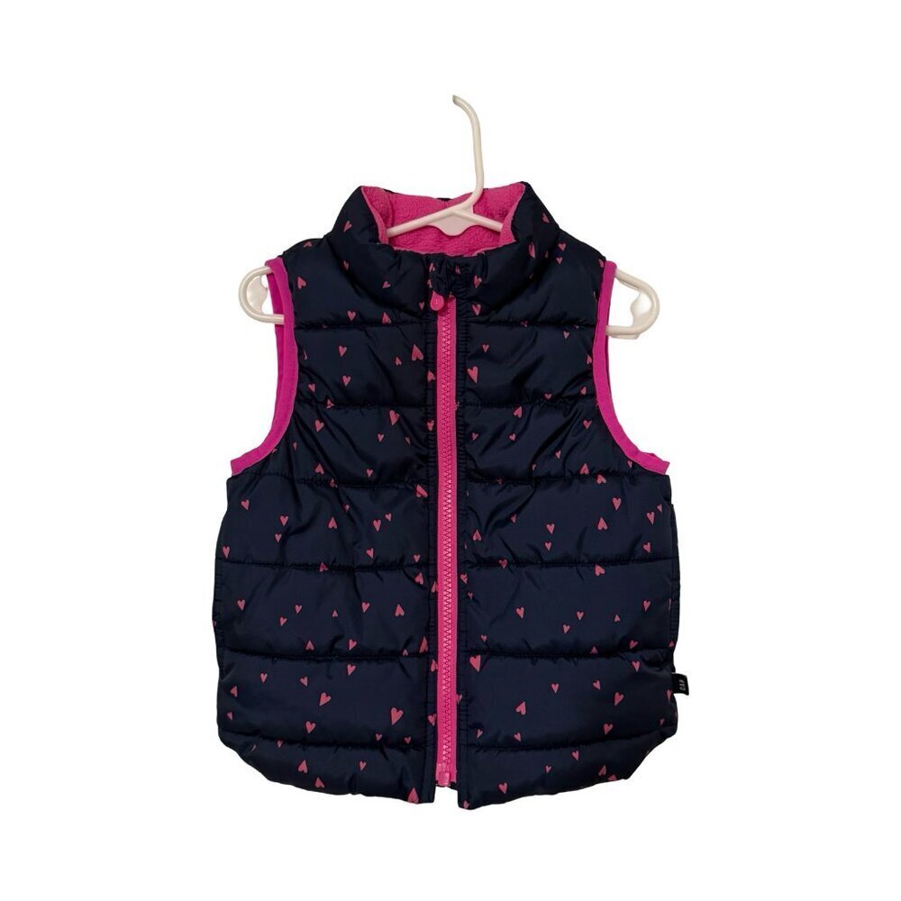 BabyGap Puffer Vest Navy Pink Heart ColdControl Girls 2T